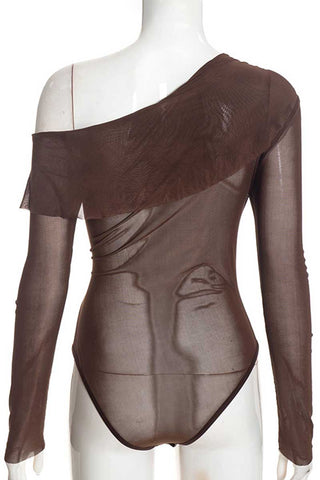 One-Shoulder Ruched Long Sleeve Bodysuit