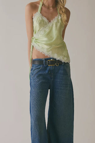 Lace Halter Tie-Front Tank