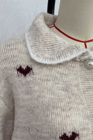 Heart Pattern Button-Front Knit Cardigan