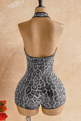Sequin Halter Cutout Bodycon Romper