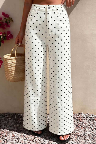 Polka Dot High-Waist Straight Jeans