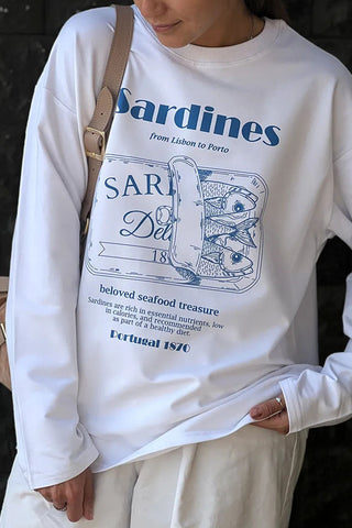 Sardines Graphic Crew Neck Long Sleeve Top