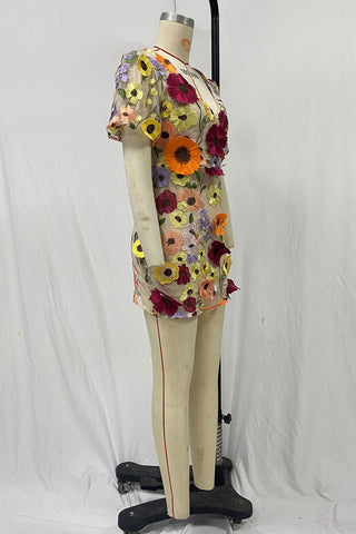 Floral Detail Evening Mini Dress