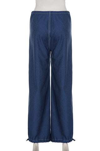 Wide-Leg Drawstring Casual Pants