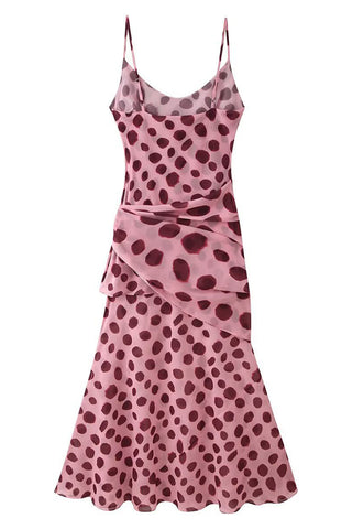 Polka Dot Spaghetti Strap Wrap Midi Dress