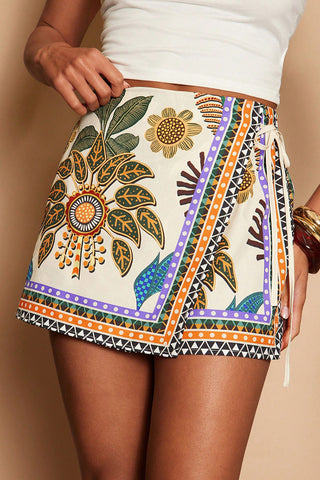 Wrap-Style Printed Skirt Shorts