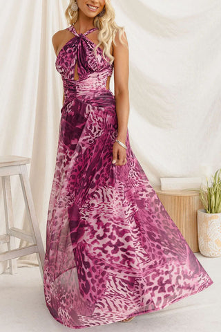 Halter Neck Ruched Maxi Casual Dress