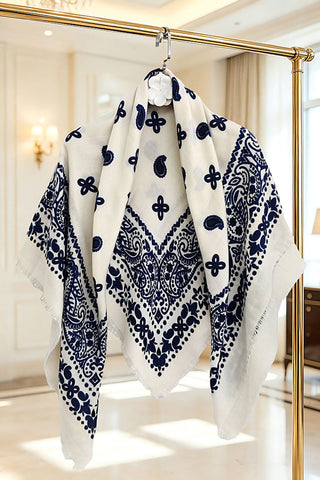 Paisley Print Fringed Open Poncho