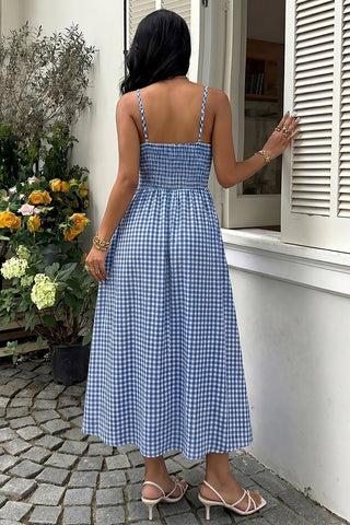 Gingham Spaghetti Strap Casual Dress