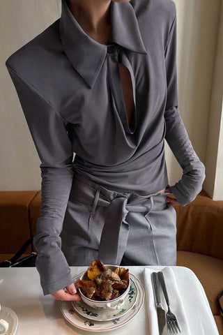Ruched V-Neck Long Sleeve Top