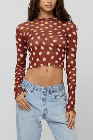 Sheer Polka Dot Mock Neck Crop Top