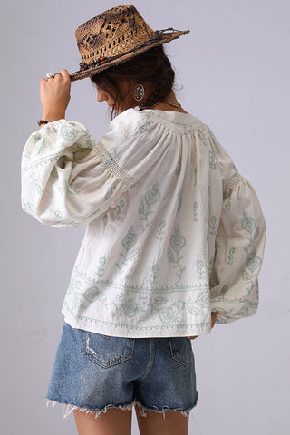 Floral Pattern Peasant Blouse