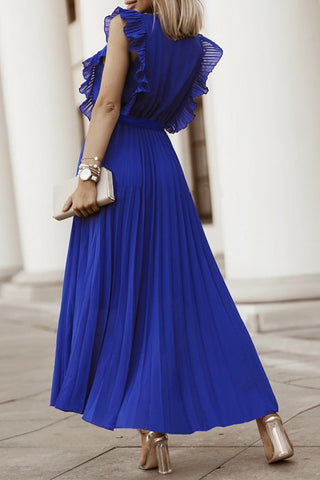 Pleated V-Neck Wrap Dress