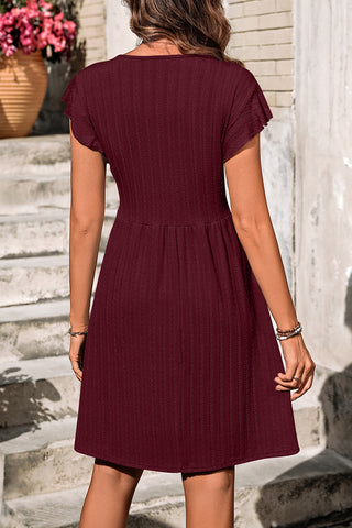 Button-Front Flutter Sleeve Dress