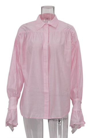 Gathered Sleeve Button-Up Shirt