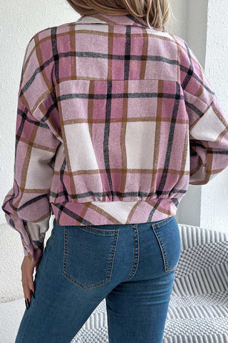 Plaid Button-Front Collared Jacket