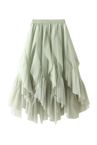 Tiered Ruffle Sheer A-Line Midi Skirt