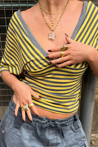 Striped Wrap-Front Top