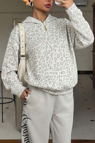 Leopard Print Long Sleeve Pullover Hoodie
