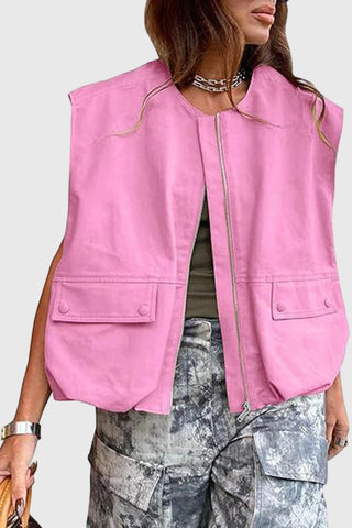 Zip-Front Sleeveless Utility Vest
