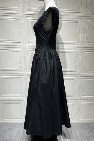 Boat Neck Cap Sleeve Fit and Flare Midi Dress