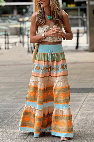 Tiered Ruched Drawstring Maxi Skirt