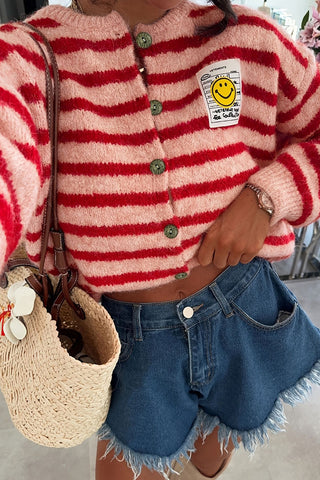 Striped Button-Front Knit Cardigan