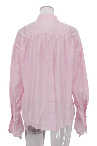 Gathered Sleeve Button-Up Shirt
