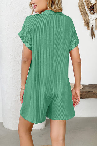 Casual Short Sleeve Button-Up Romper