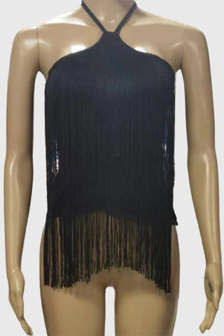 Fringe Halter Sleeveless Crop Top