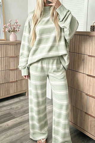 Striped Mock Neck Wide-Leg Pants Set