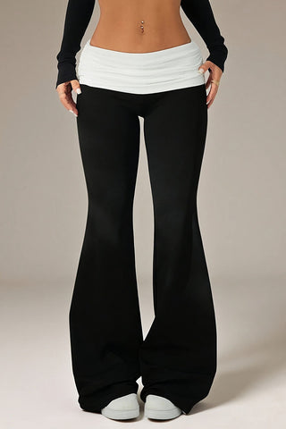 Polka Dot Ruched Waist Flare Casual Pants