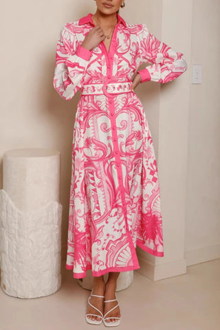 Belted Puff Sleeve Printed Dress