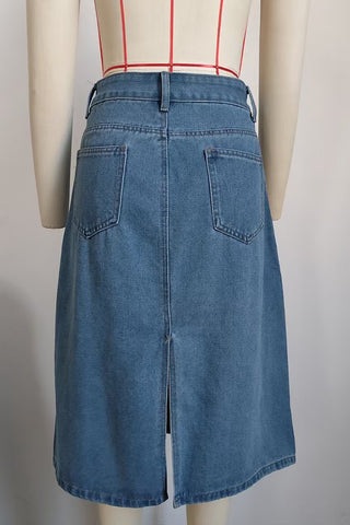 A-Line Denim Skirt with Pocket Detail