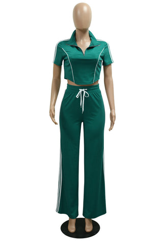 Zip-Up Crop Top and Wide-Leg Pants Set