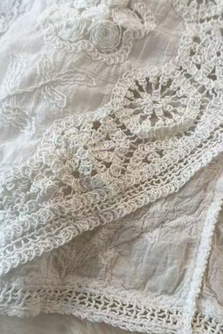 Floral Lace Button Front V-Neck Blouse