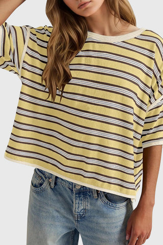 Striped Contrast Hem Crew Neck T-Shirt