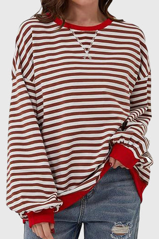 Striped Crew Neck Contrast Trim Top
