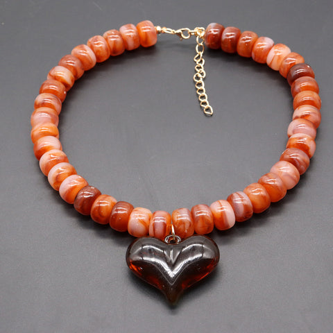 Heart-Pendant Beaded Necklace