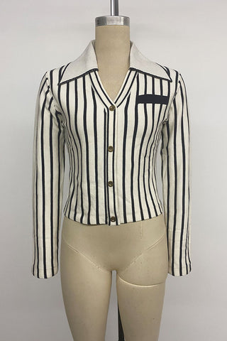 Striped V-Neck Button-Front Crop Cardigan