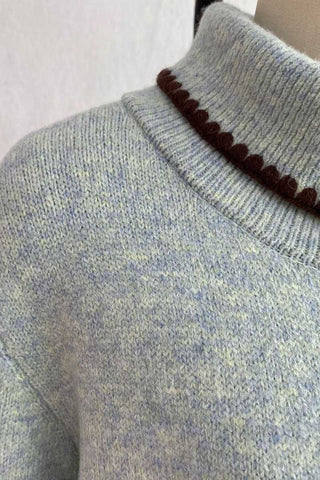 Scallop Trim Mock Neck Button Cardigan