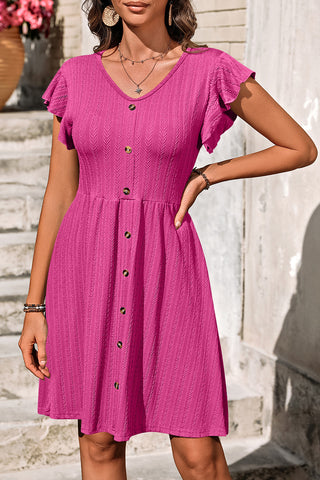 Button-Front Flutter Sleeve Dress