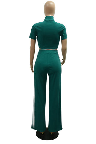 Zip-Up Crop Top and Wide-Leg Pants Set