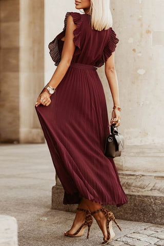 Pleated V-Neck Wrap Dress