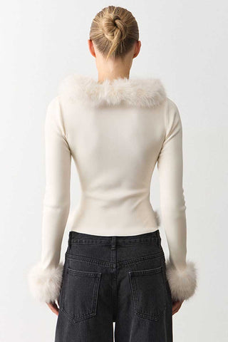Faux Fur Trim V-Neck Crop Top