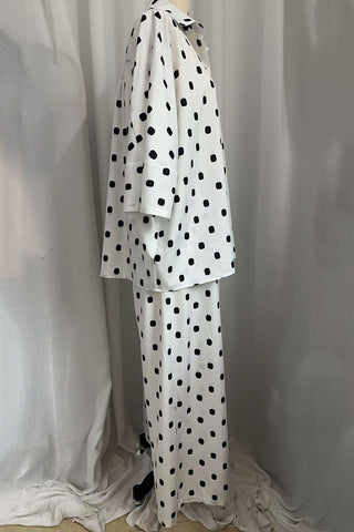 Polka Dot Button-Up Wide Leg Pants Set