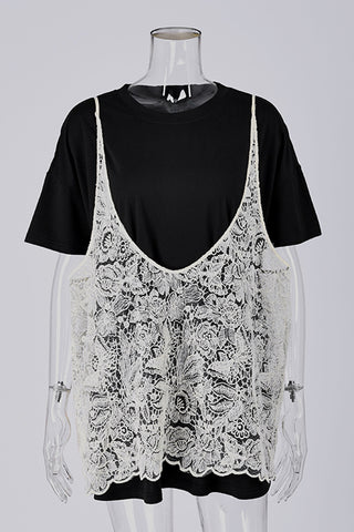 Layered Lace Accent T-Shirt