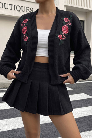 Floral Detail Ribbed Knit Cardigan