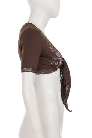 Floral Lace Tie-Front Crop Top