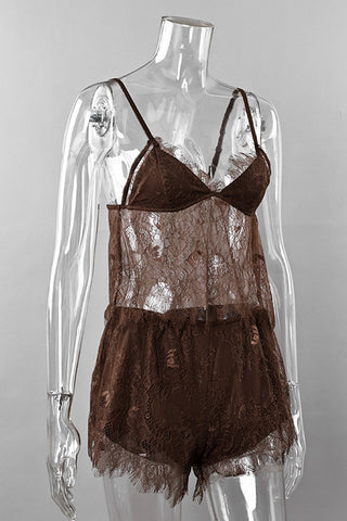 Sheer Lace Spaghetti Strap Pajama Set